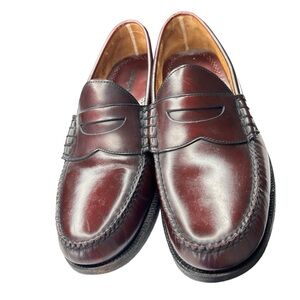 JOHNSTON & MURPHY Penny Loafers Mens 9.5 D Burgundy Leather Slip On Classic Shoe